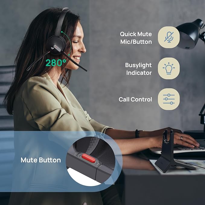 Yealink WH64 Hybrid Wireless Headset Dongle & Charging Stand, 492ft Range - Image 7