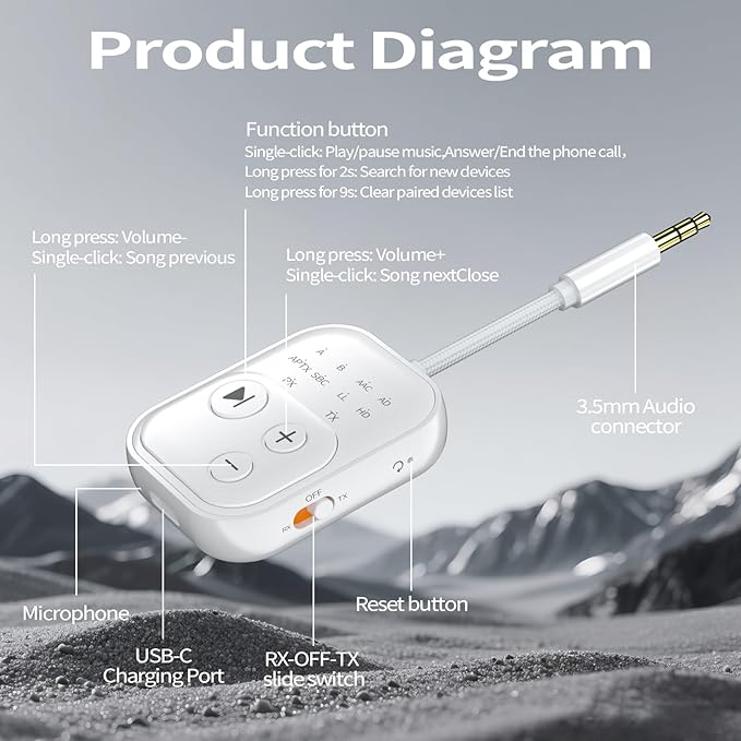 Bluetooth Wireless Transmitter/Receiver Adapter, Supports 2 Headphones，2-in-1 - Image 7
