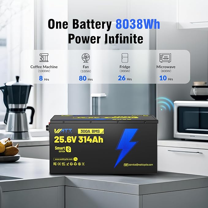 24V 314AH LiFePO4 Lithium Battery, Built-in Bluetooth 5.0 & 300A BMS, Upgrade - Image 5