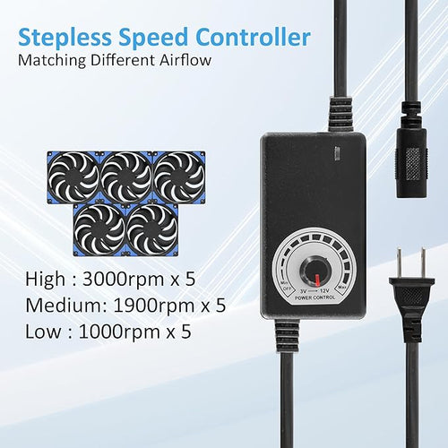 120mmx5 600mm Adjustable Computer PC Vent Fans 3V-12V Speed Controller - Image 2