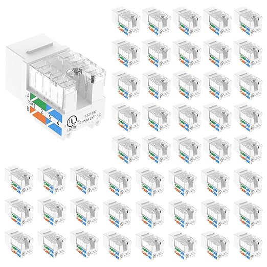 VCE Cat6 RJ45 Keystone Jacks UL Listed 50-Pack, Punch Down Ethernet Wall Jack by VCE