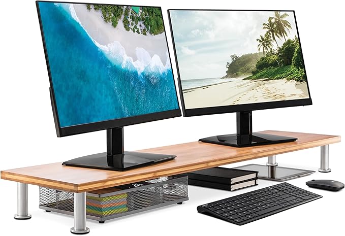 The Original Bamboo Dual Monitor Stand by TheOfficeOasis
