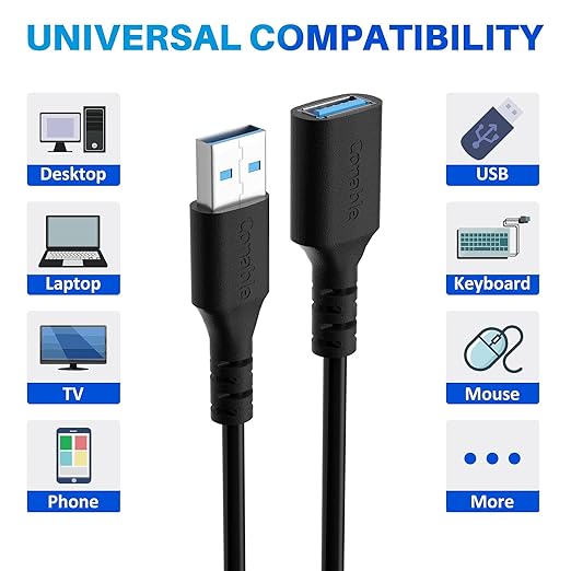 3 Pack USB 3.0 Extension Cable 8 Feet, USB A Male to Female Extender Cord - Image 2