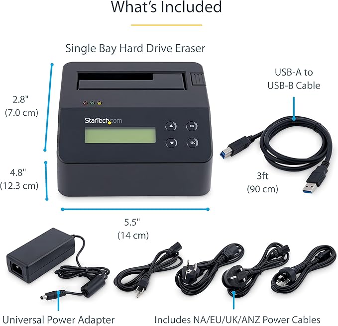 StarTech.com Single Bay SSD/HDD Hard Drive Eraser, 2.5/3.5" SATA, Hostless - Image 6