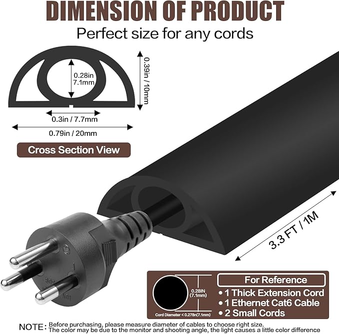 Floor Cord Cover Self Adhesive Cord Hider, 3.3FT Cable Management, Extension - Image 2