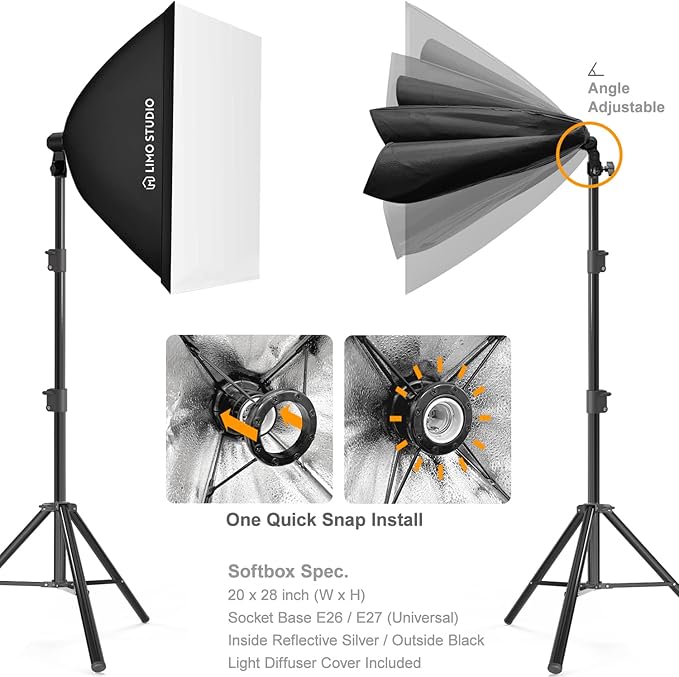 LimoStudio 1600W Output Remote Control, 20 x 28 inch Softbox Continuous - Image 5