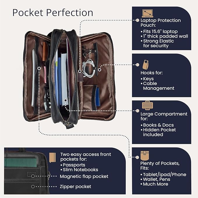 Luxorro Full Grain Leather Briefcase - Image 2