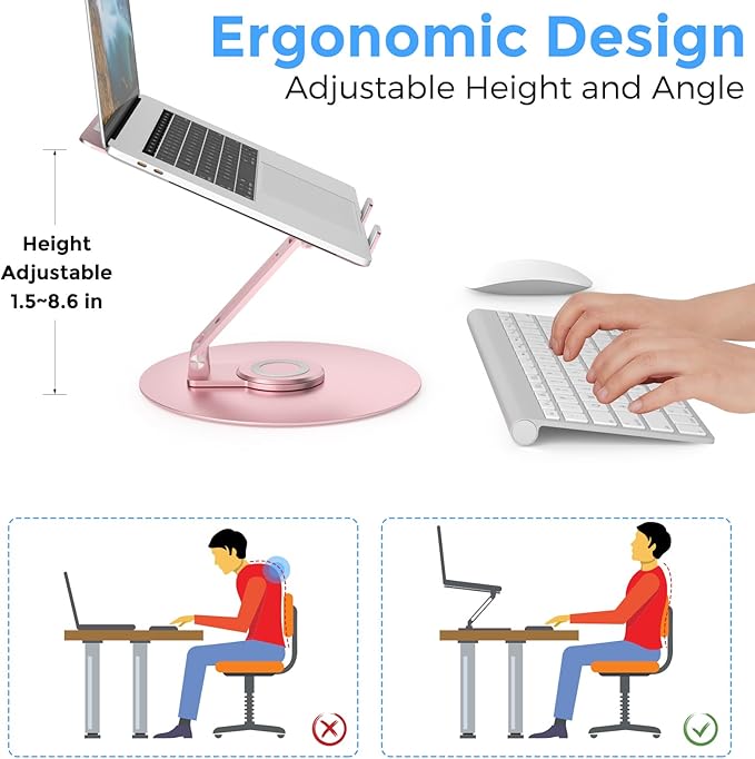 Swivel Laptop Stand for Desk, Adjustable Height Aluminum Computer Stand - Image 6