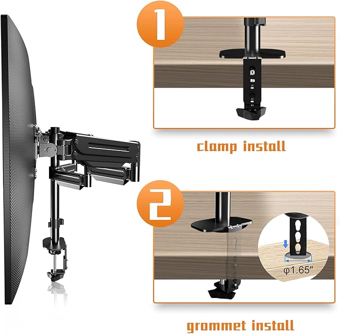 Pholiten Triple Monitor Desk Mount, Triple Gas Spring Monitor Arm - Image 5