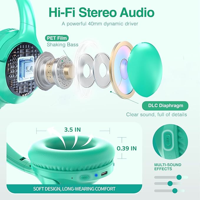 MIDOLA Bluetooth Headphones Over Ear 68H Playtime 6 EQ Wireless Headset - Image 5
