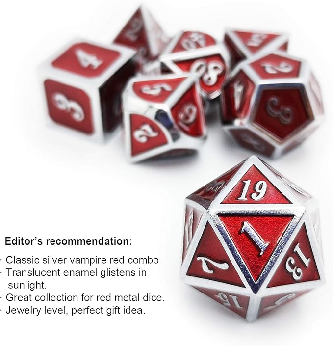 Haxtec Metal Dice Set D&D Red Silver DND Dice Set - Image 8