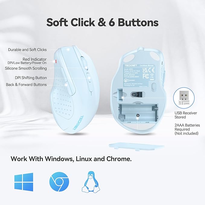 TECKNET Wireless Mouse, 2.4G Ergonomic Optical Mouse, Computer Mouse - Image 7