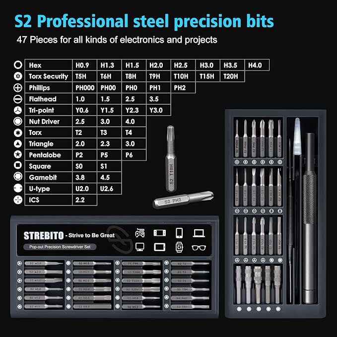 STREBITO Micro Screwdriver Set 50 in 1 Precision Screwdriver Set, S2 Steel - Image 2