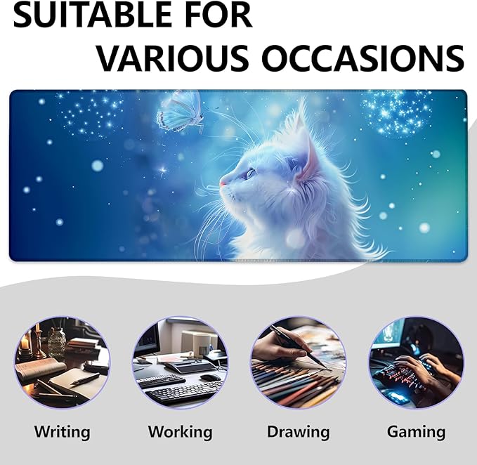 Cat Large Mouse Pad, Gaming Mouse Pad, Keyboard Mat, Non-Slip Rubber Base - Image 2