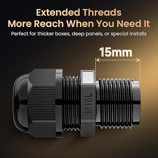 QILIPSU 50pcs M16L Long Thread Cable Gland Waterproof IP68 Nylon Strain Relief - Image 2