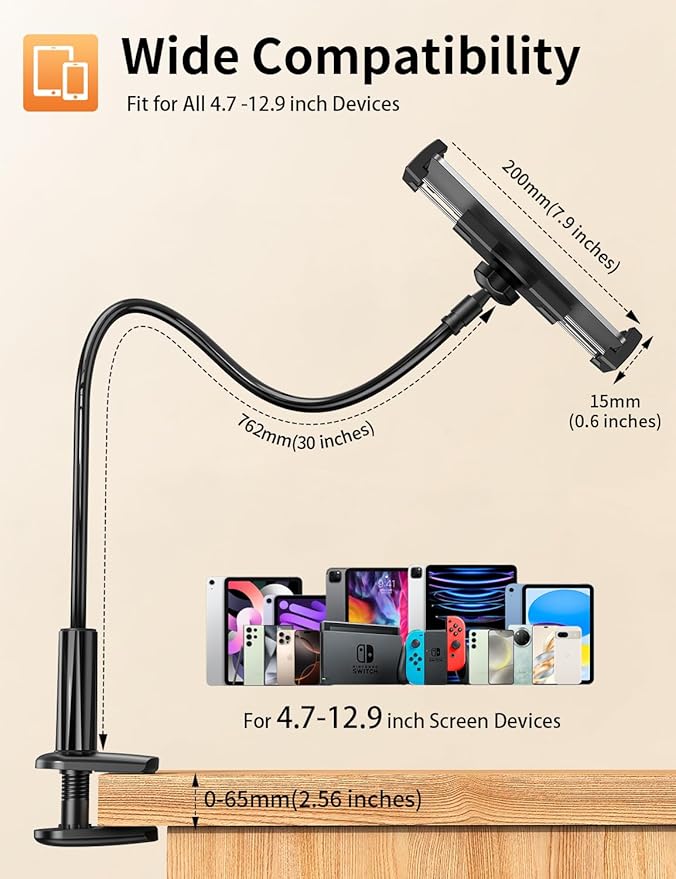 Tablet Stand, Kindle Holder for Reading in Bed, Phone Holder for Bed Desk - Image 5
