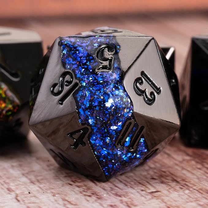 D&D Dice Set Metal, Large Striped Glitter Dice Set.RPG Polyhedral Dice 7pcs Set - Image 5
