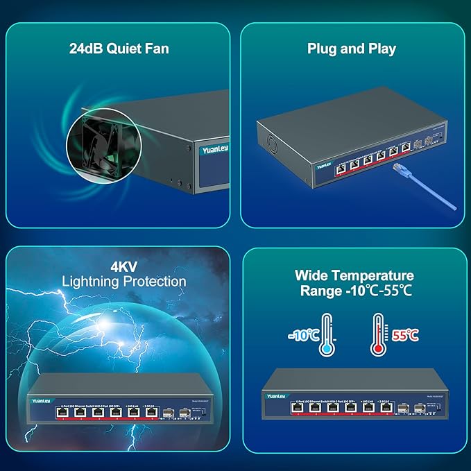 YuanLey 8-Port 10G Ethernet Switch, 6 x 10Gbps RJ45 Ports, 2X 10Gbe SFP+ Ports - Image 6