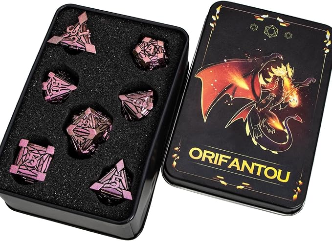 7PCS Metal DND Dice Set with Box, Debris RPG Purple Red D and D Dice - Image 6