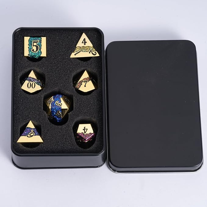 Metal DND Dice Set, Mica Glitter Stripe Dice Set - Image 6