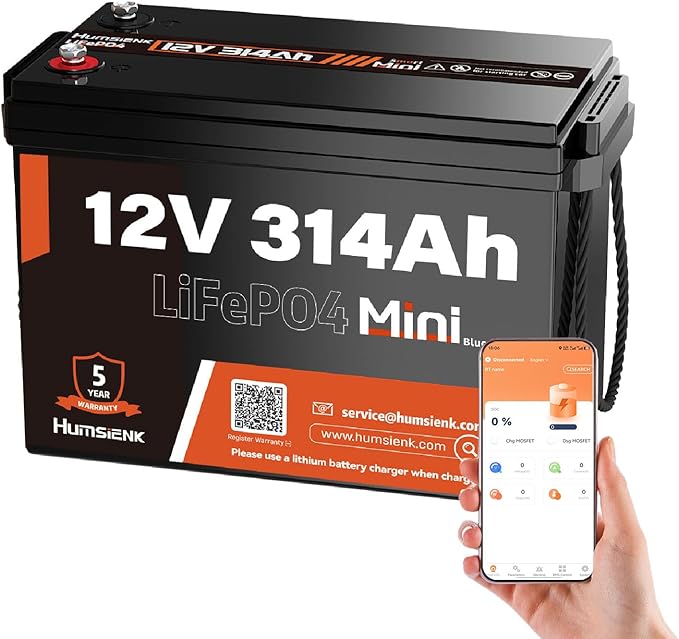 12V 300Ah LiFePO4 Lithium Battery Bluetooth MINI, Max. 4190Wh Energy, EV A+ by HumsiENK