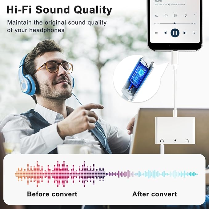USB C to 3.5mm Audio Adapter, 3 in 1 Aux to USB C Headphone Splitter Dual 3.5mm - Image 5