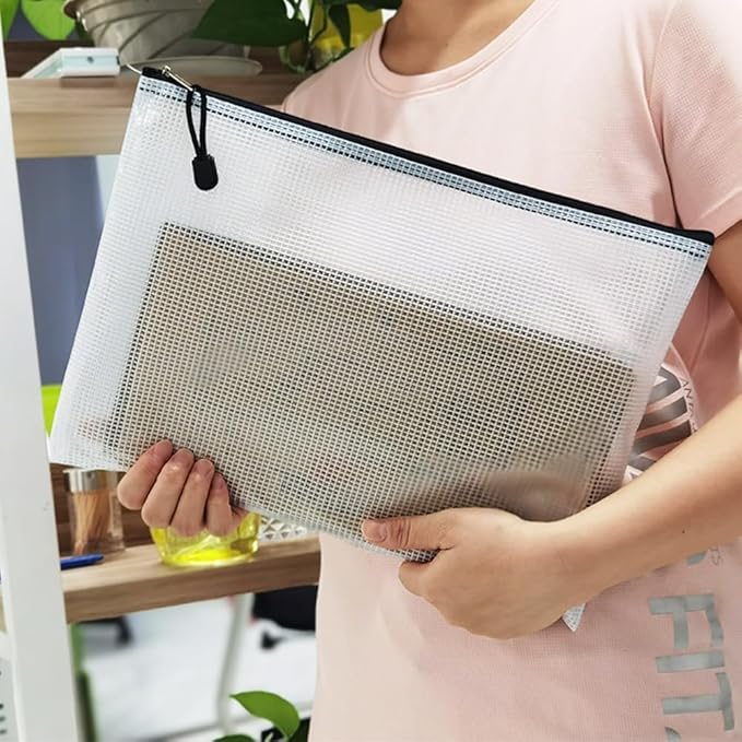 AUSTARK 10 Pcs Zipper File Bags, Waterproof Plastic Mesh Pouch - Image 6