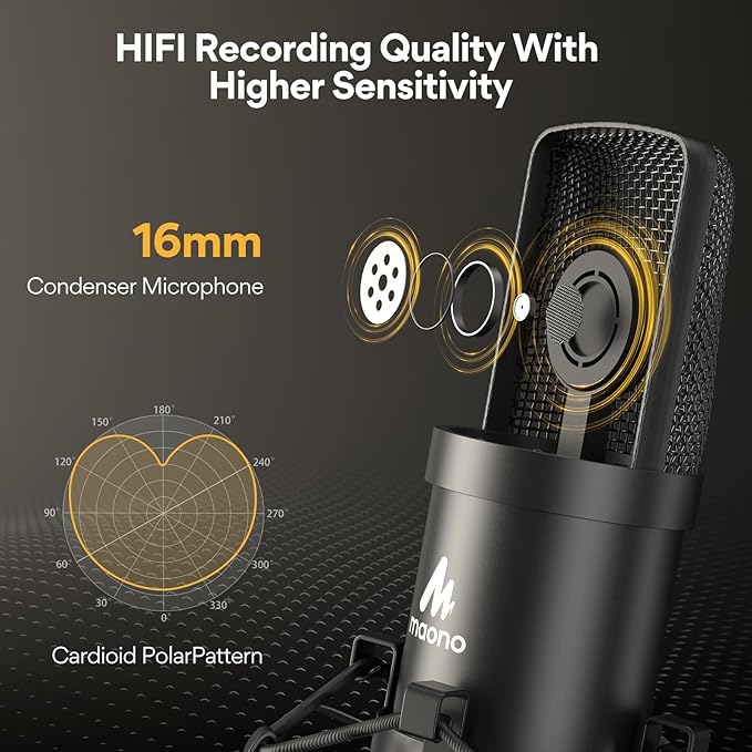 USB Microphone, MAONO 192KHZ/24Bit Plug & Play PC Computer Podcast Condenser - Image 3