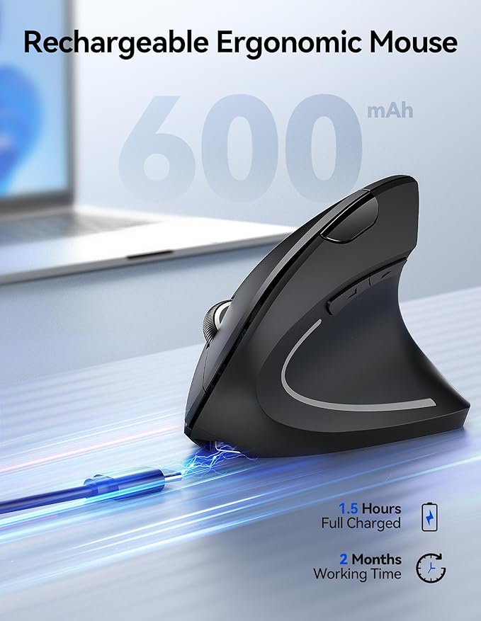 TECKNET Ergonomic Mouse Wireless, Rechargeable Mouse Wireless Silent - Image 3