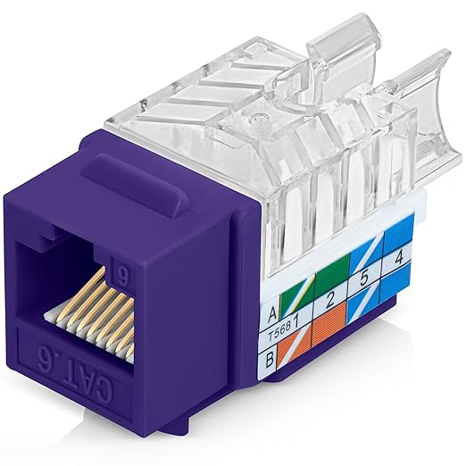 Everest 45° Angled RJ45 Cat6 Keystone Jacks 50-Pack in Purple by EverestMediaSolutions