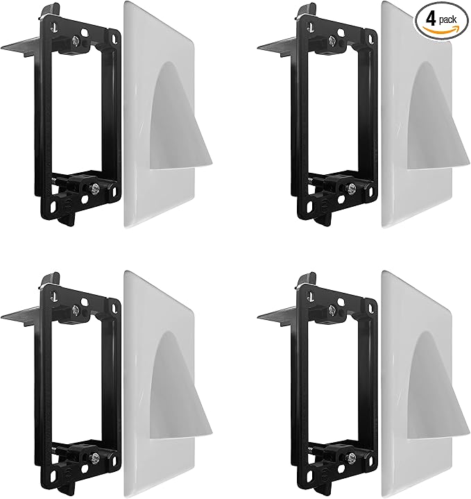 BestMounts - 4 Pack 1-Gang Recessed Snap-ON Low Voltage Cable Plate by BestMounts