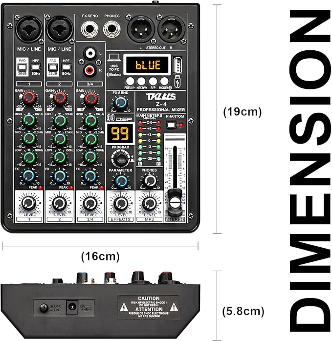 4 Channel Audio Mixer, Professional DJ Mixer Sound Board Mixing Console - Image 8