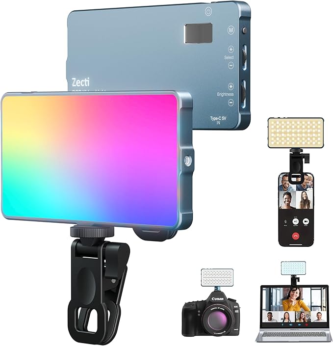Selfie Camera Phone Light with Metal Hotshoe & Clip, CRI 96+ 2500K-9900K by Zecti
