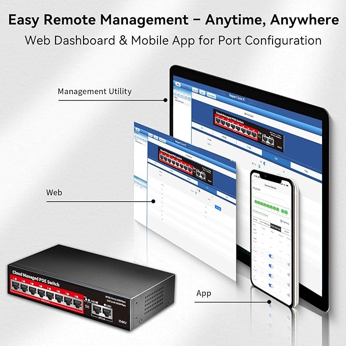 STEAMEMO PoE+ Switch, 8 Port Managed PoE Ethernet Switch, 120W Built-in Power - Image 4