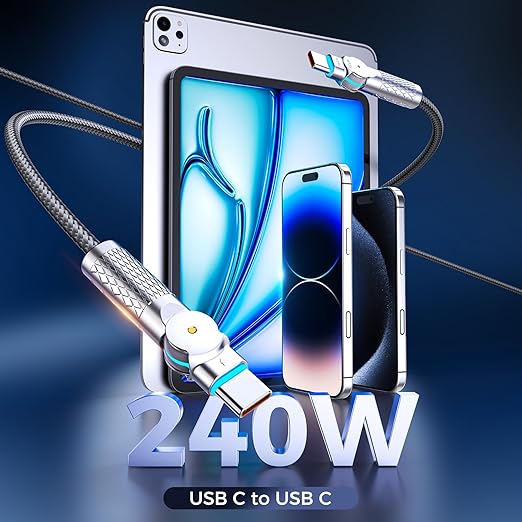 USB C to USB C Cable 6.6ft, 240W 2-Pack Braided 180°Rotating Type C Charging - Image 3