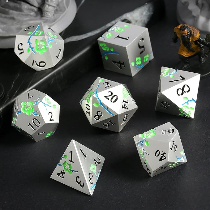 Glow in The Dark Metal Dice, DNDND 7 PCS Green Metallic D&D Dice Set - Image 7