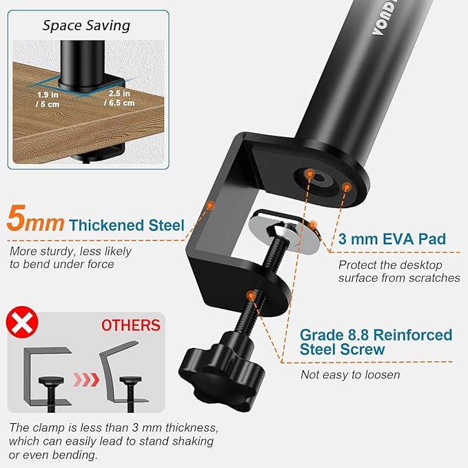 Set of 2 Studio Monitor Stands Desk Clamp Desktop Speaker Stands - Image 6