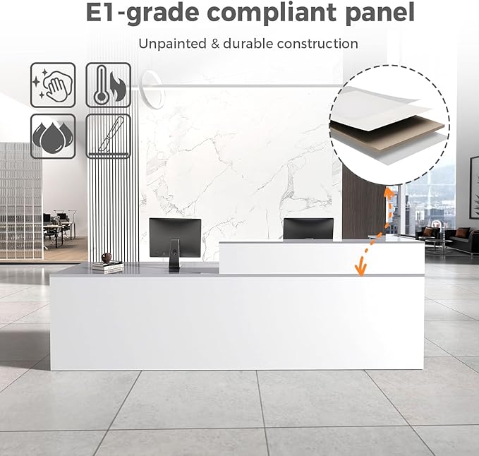 Reception Desk with Counter, Modern Front Desk Reception Counter with Keyboard - Image 3