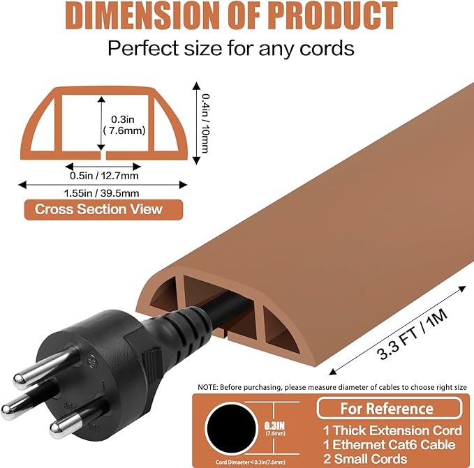 Floor Cord Cover Self Adhesive Cord Hider, 3.3FT Cable Management, Extension - Image 2