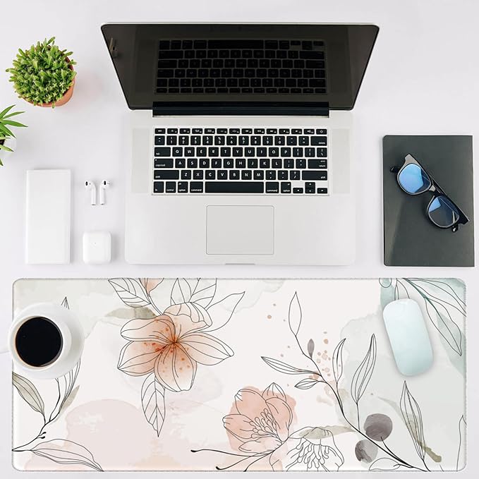 Mouse Pad Large Flowers Watercolor Texture Non-Slip Gaming Desk Mat - Image 2