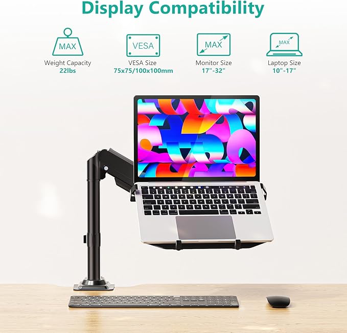 WALI Laptop Tray Desk Mount, Laptop Arm Mount Fits 10-15.6 Inch Notebook - Image 2