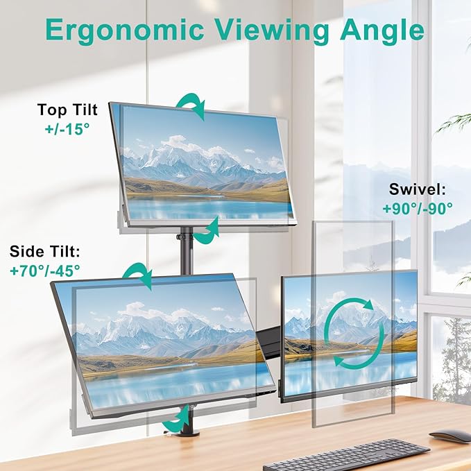 WALI Triple Monitor Mount for 13-32 inch Screens, Taller 3 Monitor Desk Mount - Image 3
