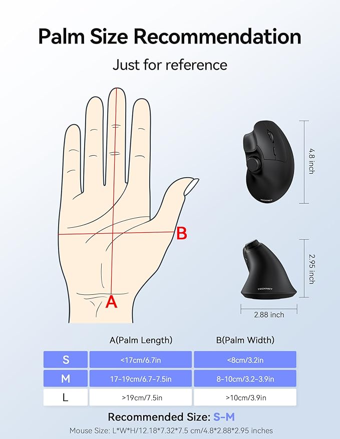TECKNET Ergonomic Mouse, Rechargeable Wireless Bluetooth Mouse, Vertical Mouse - Image 7