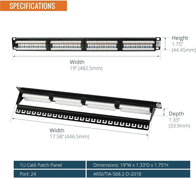 Tecmojo 24 Port Patch Panel, Cat6 Patch Panel, 1U Patch Panel, Network Patch - Image 2