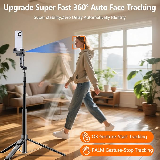 71" Tripod for iPhone with Light, Auto Face Tracking Selfie Stick Tripod - Image 3