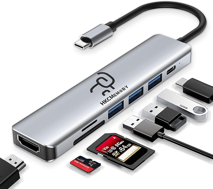 USB C Hub 7-in-1, 4K HDMI, 100W PD Charging, USB 3.0/2.0 Ports, SD/TF Reader by Unknown