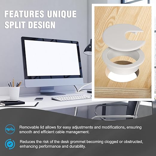 2" White Desk Grommet with Bi-Metal Hole Saw, JTemgle Plastic Cable Hole Cover - Image 3
