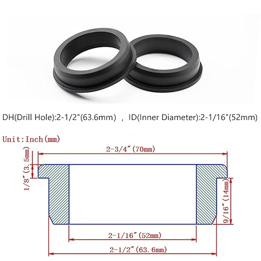 2 pcs 2-1/2" Drill Hole，2-1/16" ID Black Silicone Top hat Rubber Grommets - Image 2
