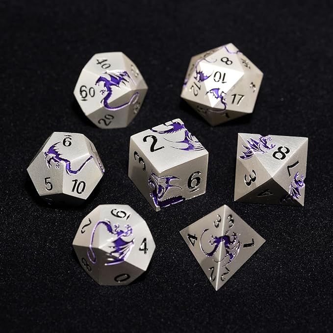 Purple Dragon Metal Dice HNCCESG 7 Piece Heavy Metallic D&D Dice Set - Image 3