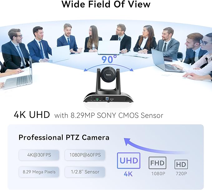 Tenveo UHD 4K PTZ Conference Room Camera 12X Optical Zoom USB3.0/HDMI Wide View - Image 4